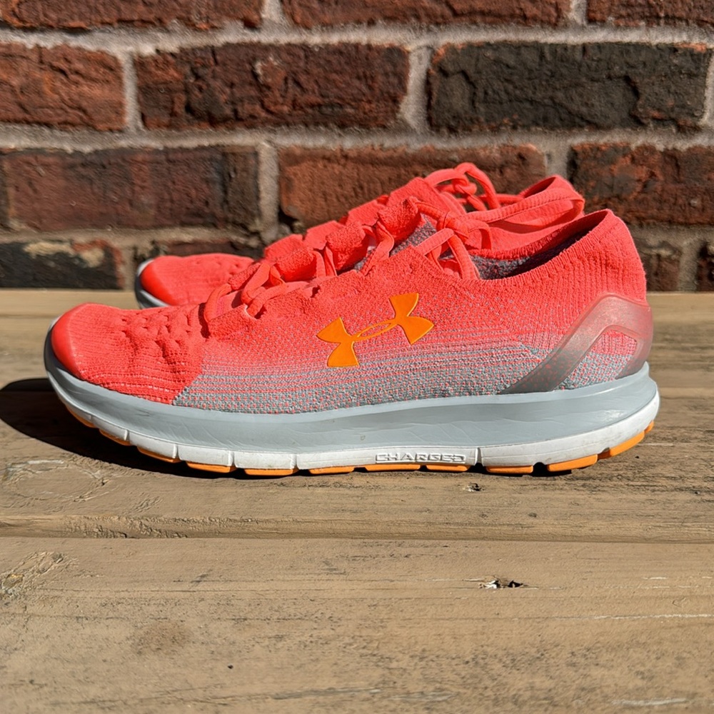 Under Armour Charged Colorful Running Shoe Orange / Pink Grey Size 7Y